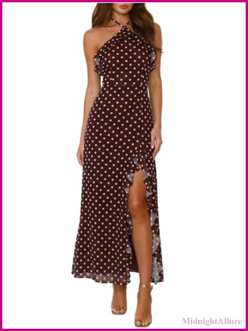 Kaximil Women's Halter Maxi Dress Backless High Slit Ruffle Formal Party